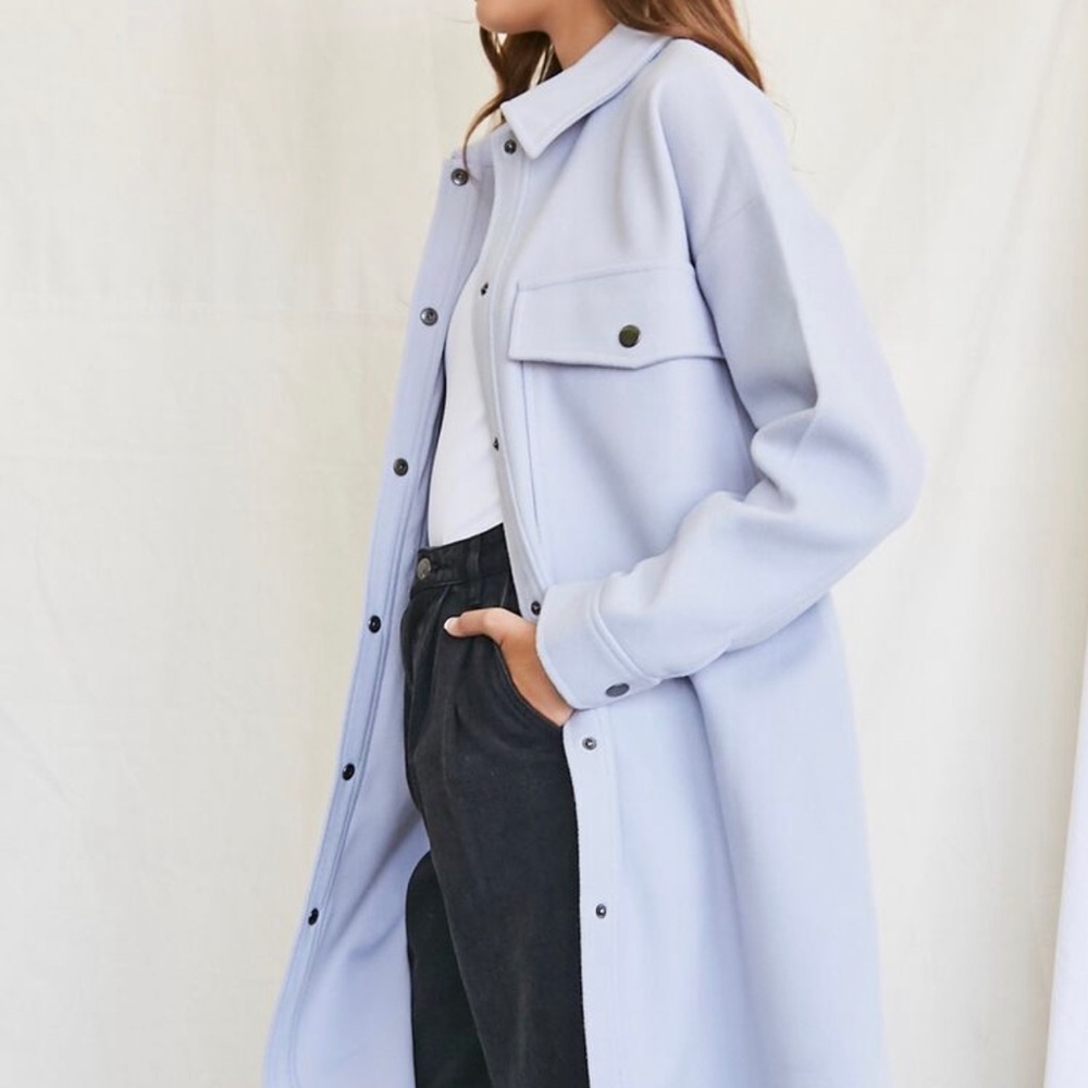 NWT Dusty Blue Longline Button up Jacket - Picture 2 of 4